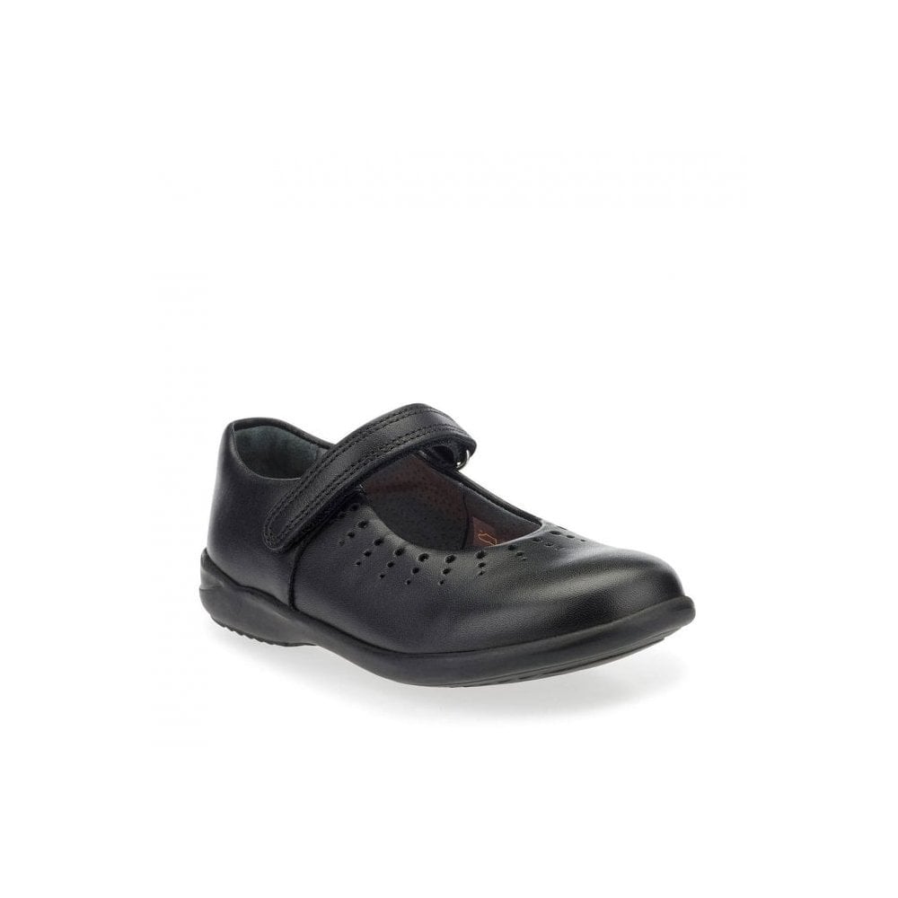 Mary Jane Black leather girls rip-tape school shoes
