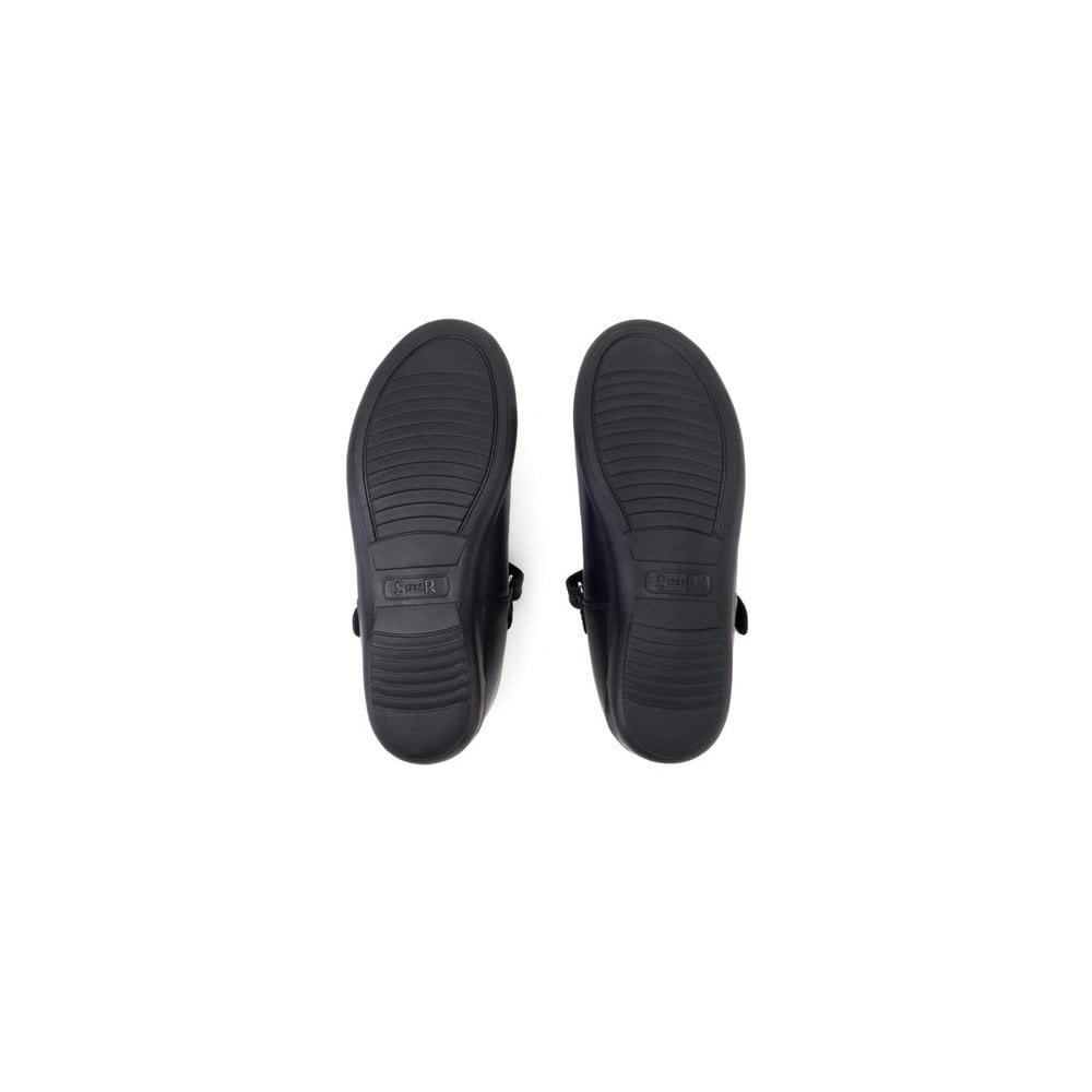 Mary Jane Black leather girls rip-tape school shoes