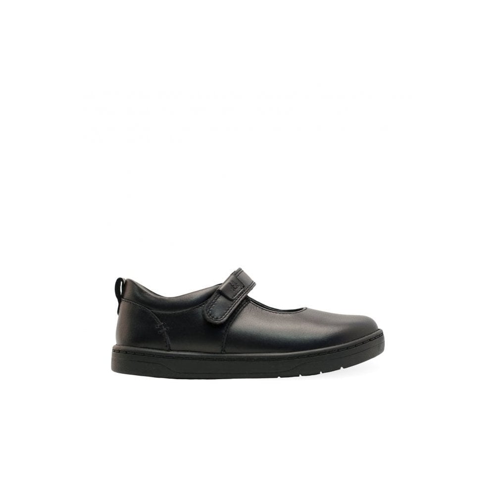 Mystery Black leather girls rip-tape first school shoes