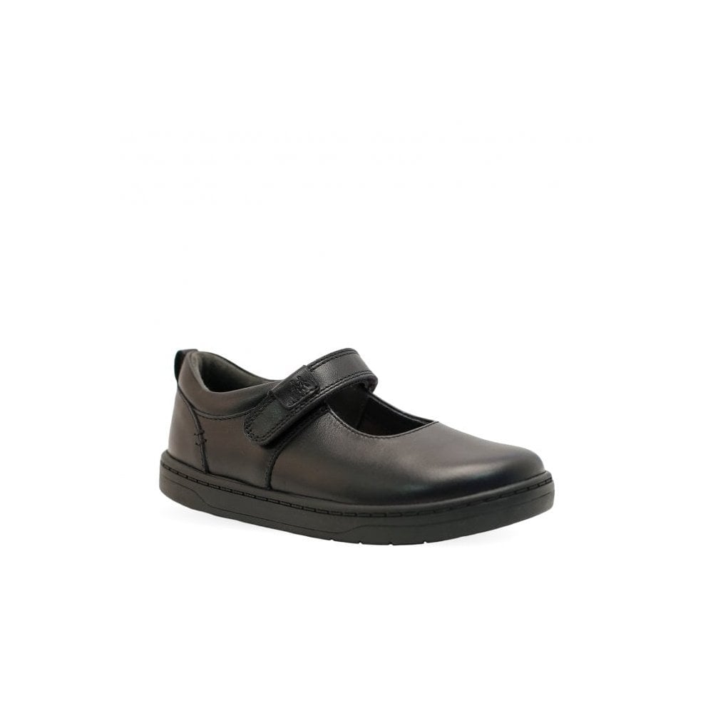 Mystery Black leather girls rip-tape first school shoes