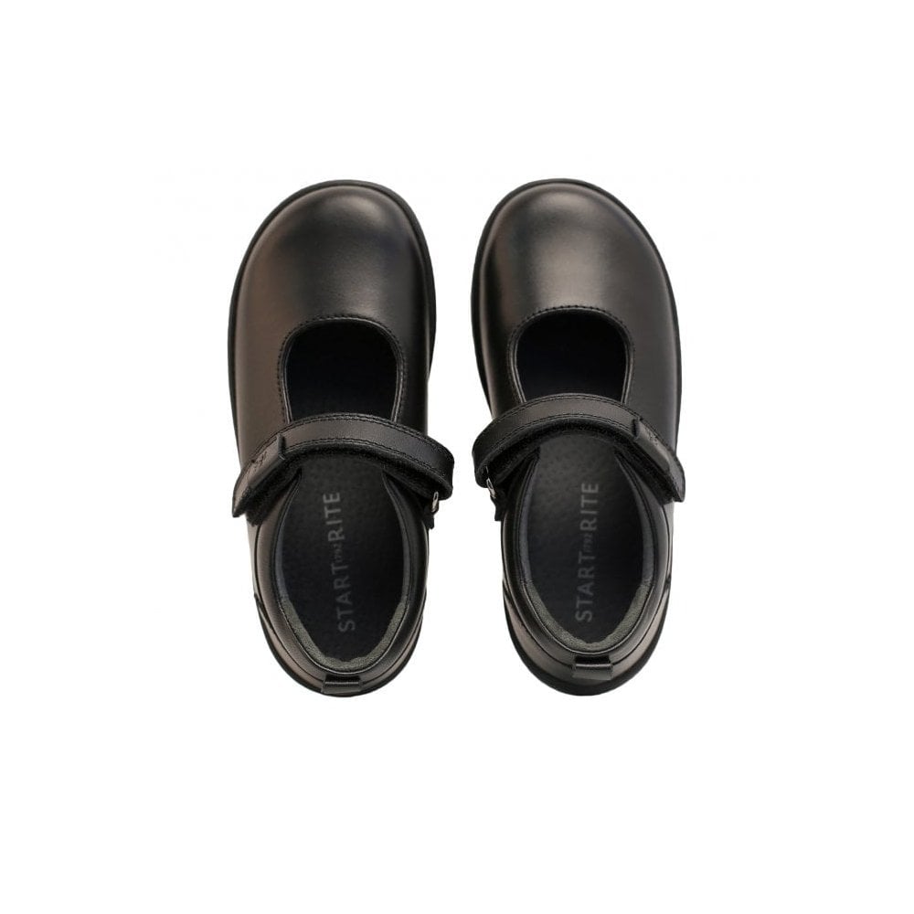 Mystery Black leather girls rip-tape first school shoes