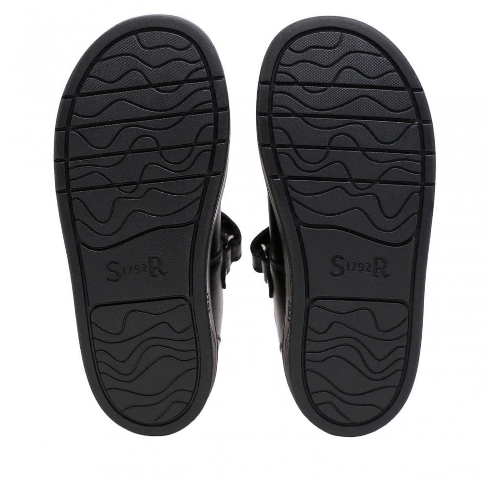 Mystery Black leather girls rip-tape first school shoes