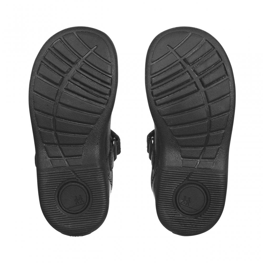 Dazzle Black leather/patent girls rip-tape t-bar first school shoes