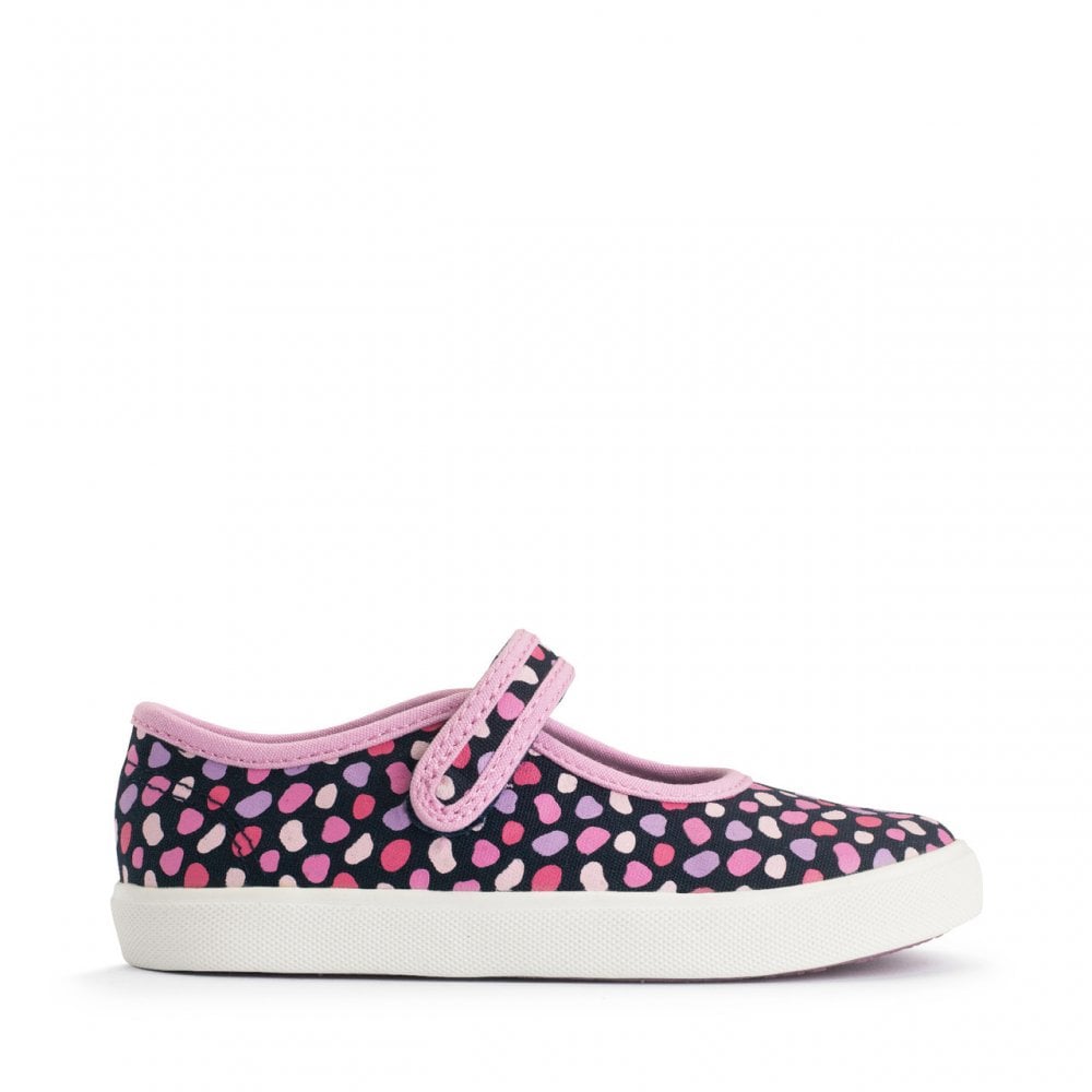 Busy Lizzie Navy/pink splash girls single bar rip-tape canvas shoes