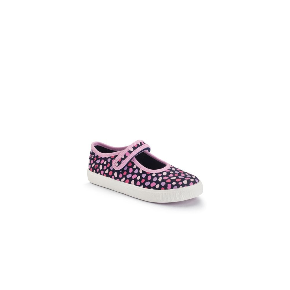 Busy Lizzie Navy/pink splash girls single bar rip-tape canvas shoes