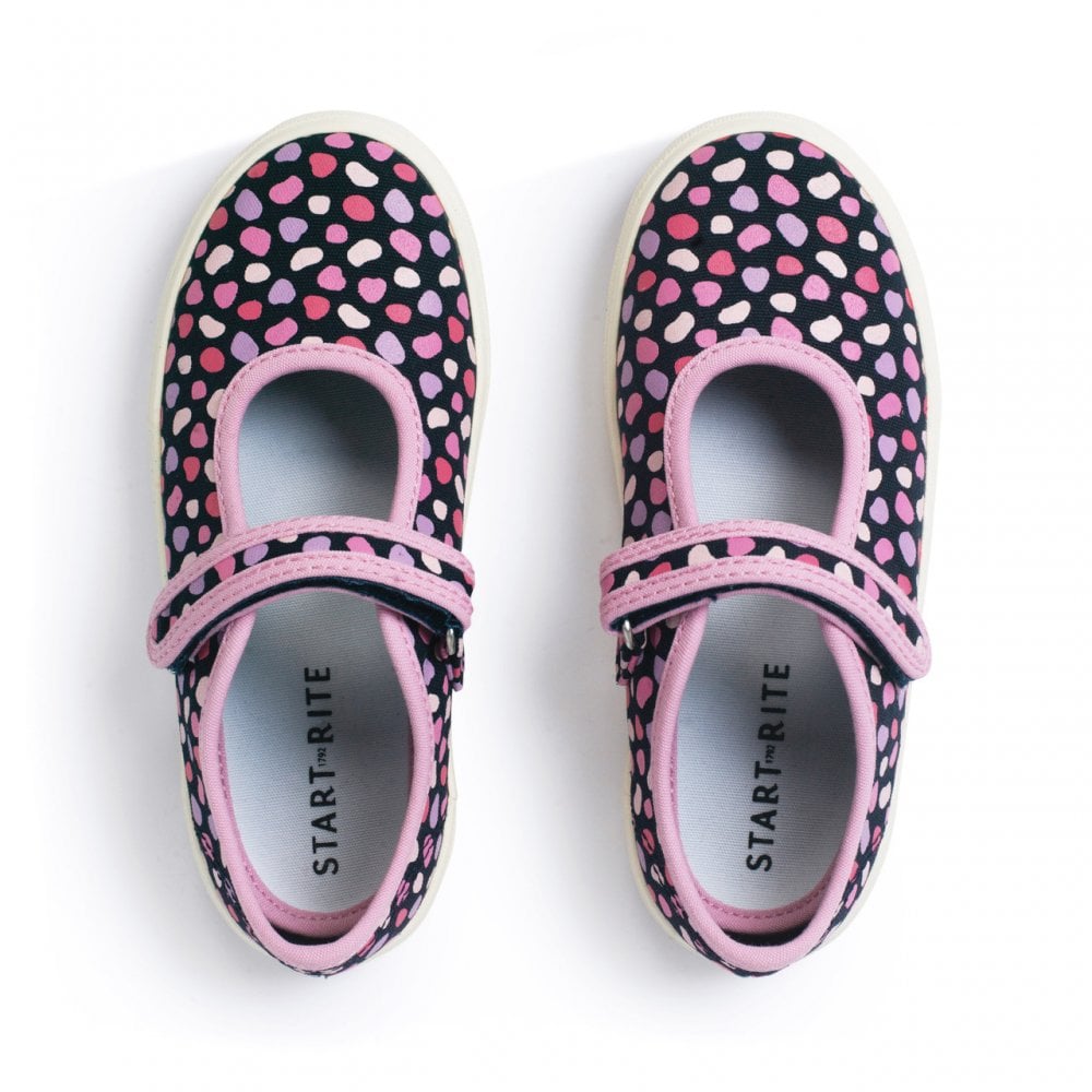 Busy Lizzie Navy/pink splash girls single bar rip-tape canvas shoes
