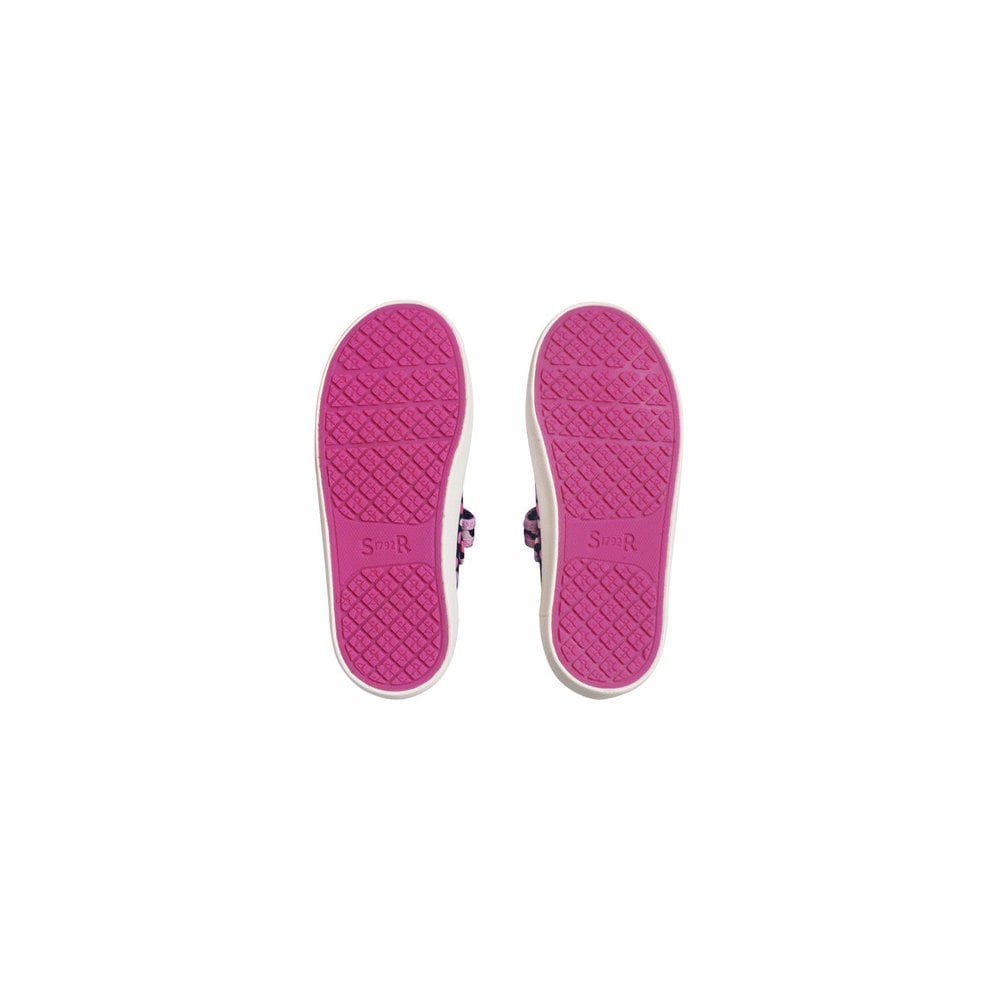 Busy Lizzie Navy/pink splash girls single bar rip-tape canvas shoes