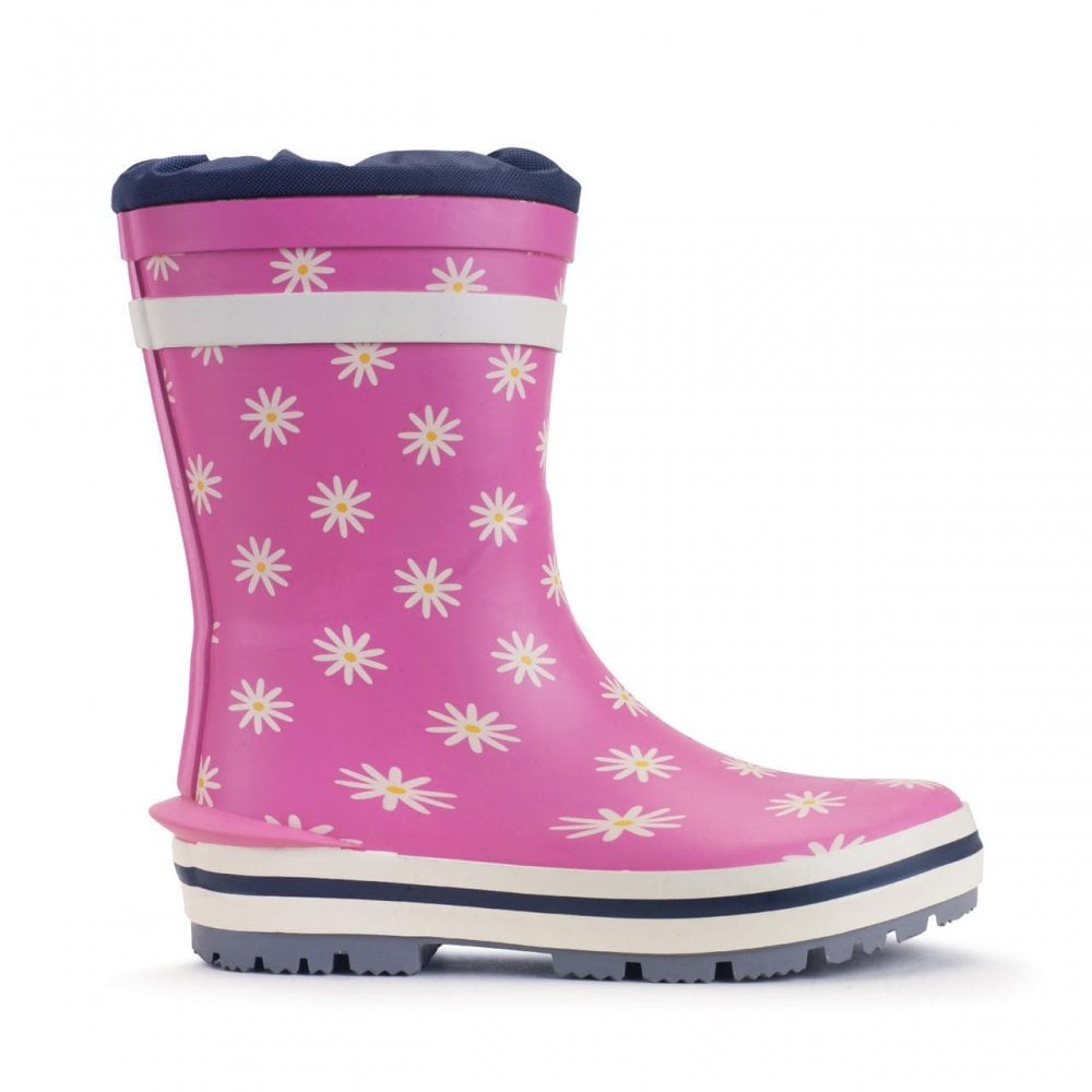 Big Puddle Pink daisy girls waterproof wellies