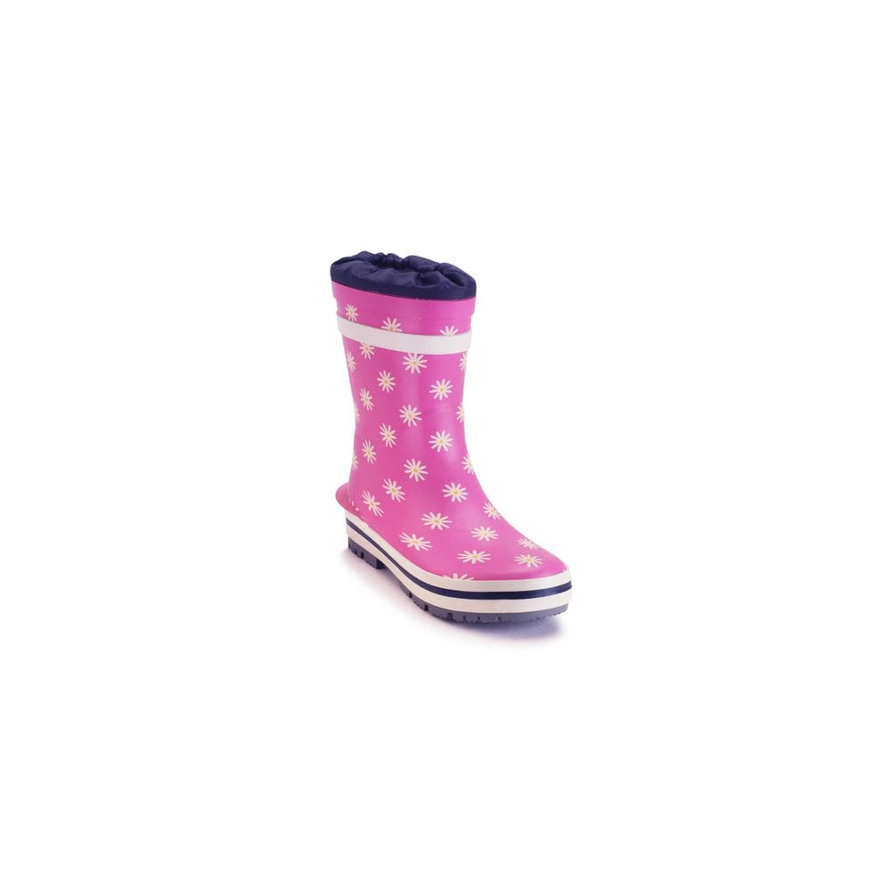 Big Puddle Pink daisy girls waterproof wellies