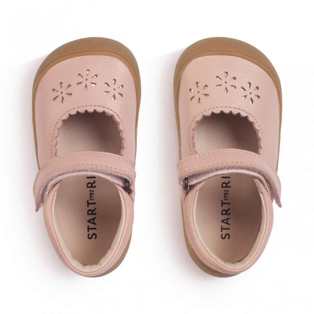 Eva Dusky pink leather girls rip-tape first walking shoes
