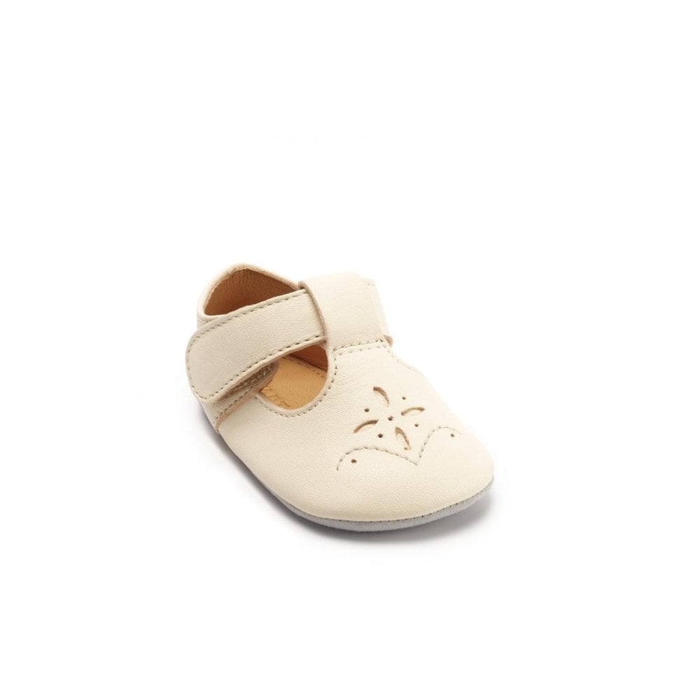 Rhyme Cream Leather Baby T-Bar Pre-Walking Pram Shoes