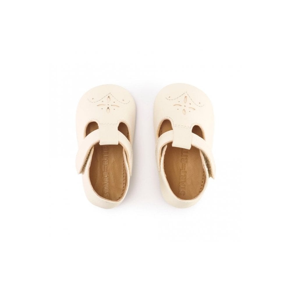 Rhyme Cream Leather Baby T-Bar Pre-Walking Pram Shoes