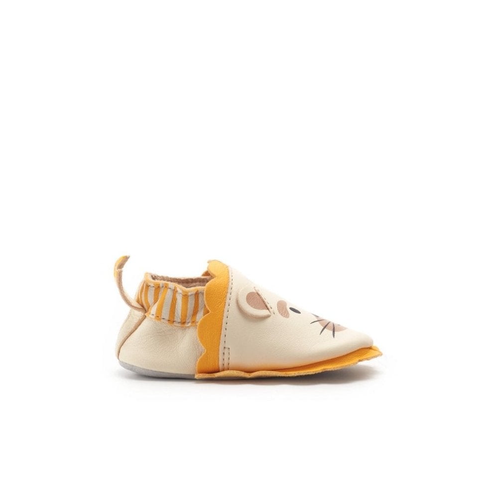 Fable Cream/yellow leather lion baby pram shoes