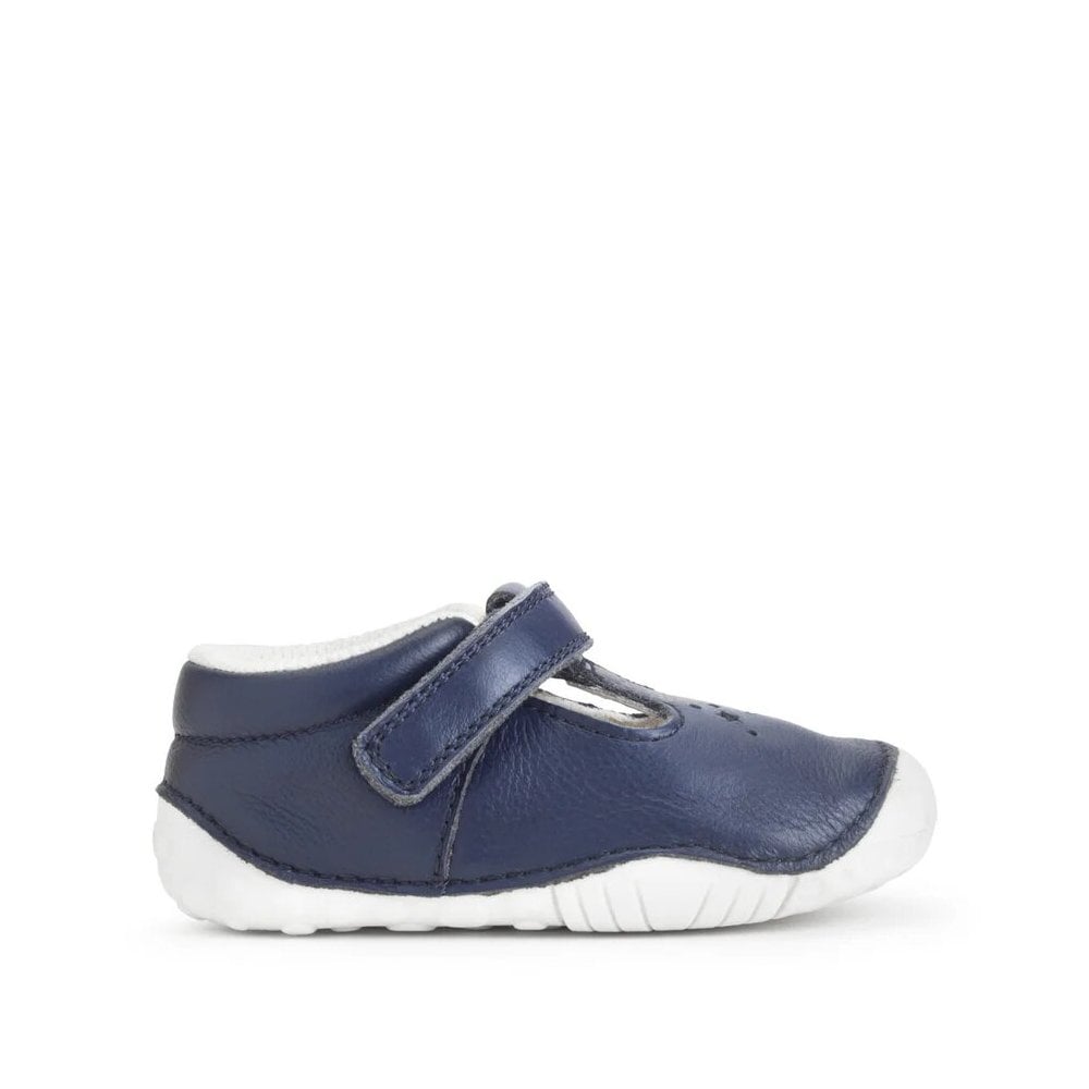 Tumble French Navy Leather Rip-Tape T-Bar Pre-Walkers