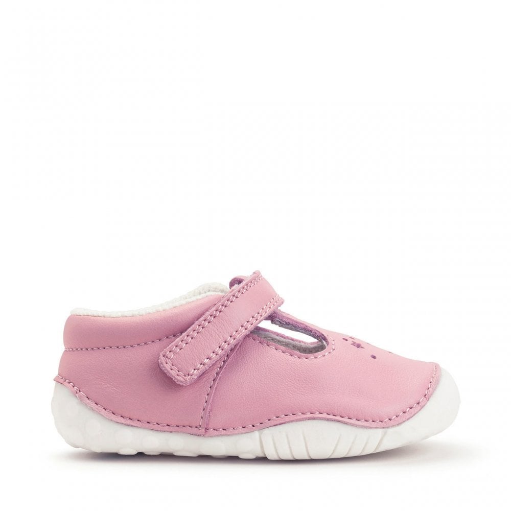 Tumble Pale pink leather girls rip-tape t-bar pre-walkers