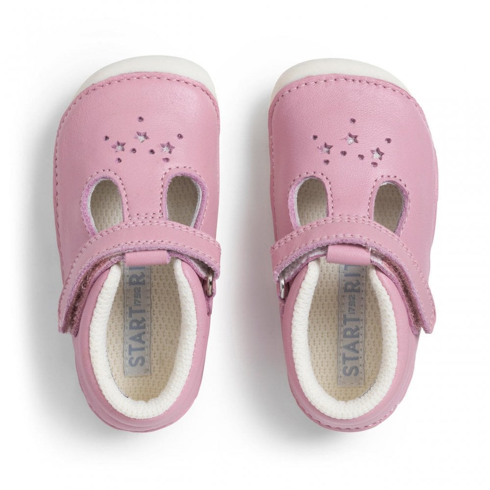 Tumble Pale pink leather girls rip-tape t-bar pre-walkers