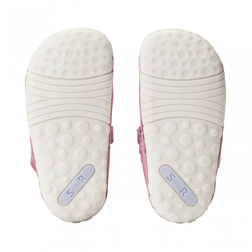 Tumble Pale pink leather girls rip-tape t-bar pre-walkers