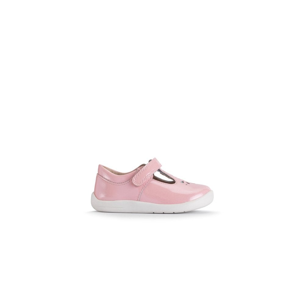 Puzzle Sugar pink sparkle patent girls rip-tape T-bar first walking shoes