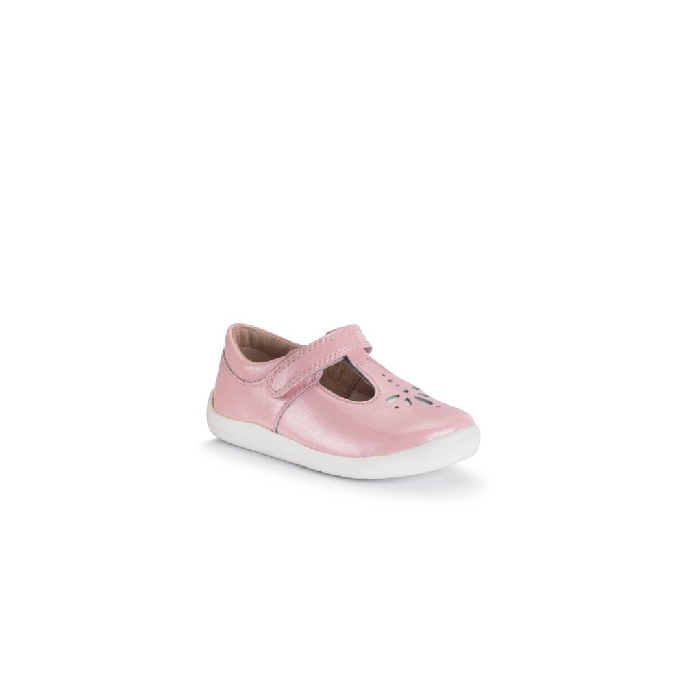 Puzzle Sugar pink sparkle patent girls rip-tape T-bar first walking shoes