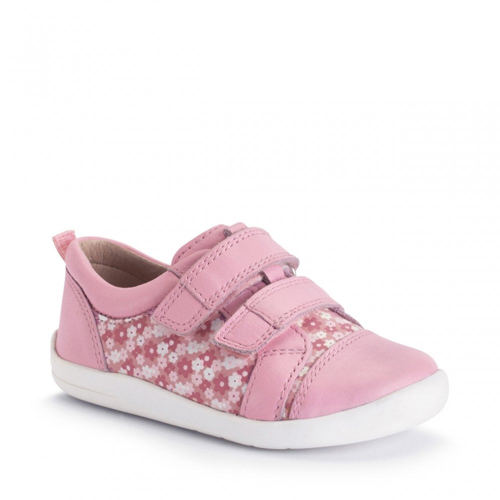 Playhouse Sugar pink leather floral rip-tape girls first walking shoes