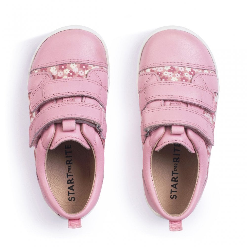 Playhouse Sugar pink leather floral rip-tape girls first walking shoes