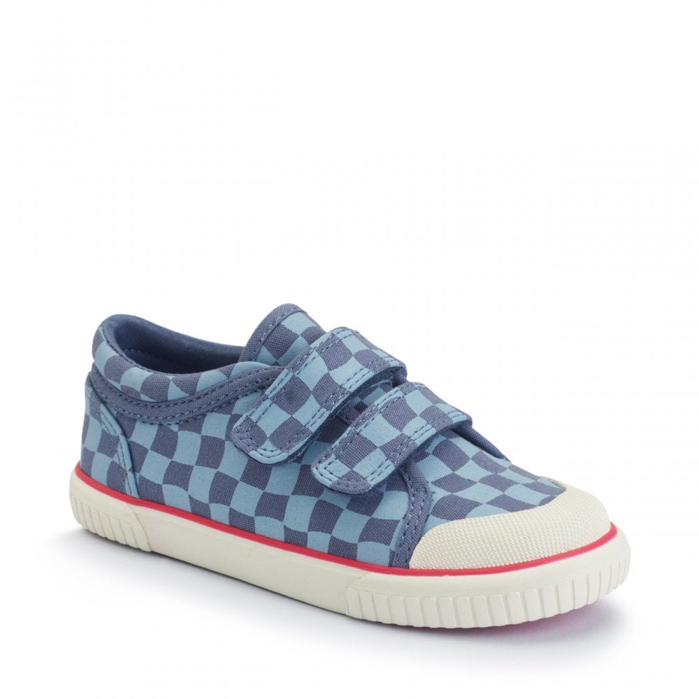 Kicks Denim blue check kids closed rip-tape canvas shoes