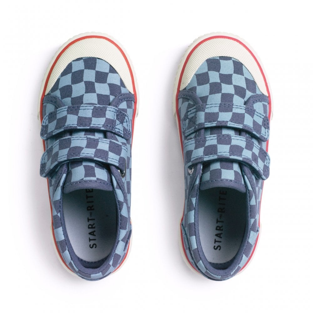 Kicks Denim blue check kids closed rip-tape canvas shoes
