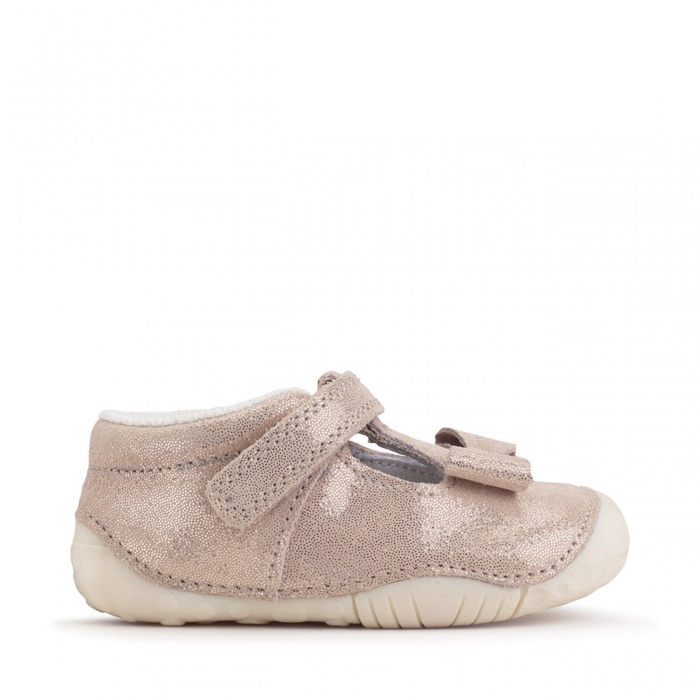Wiggle Pale gold glitter nubuck girls t-bar pre-walker shoes