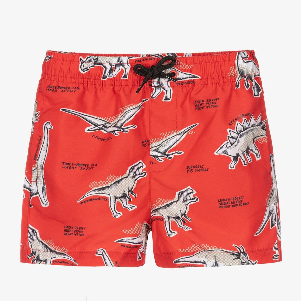 Boys Red Dinosaur Swim Shorts