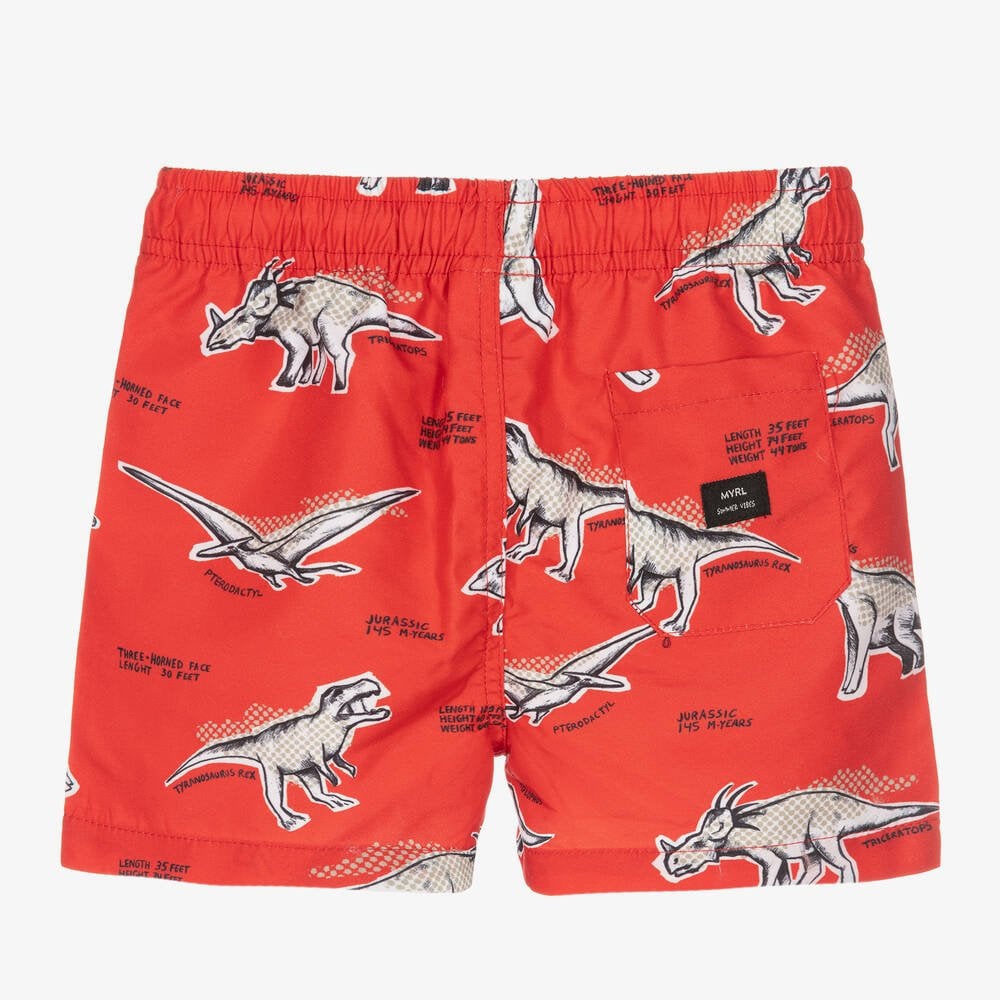 Boys Red Dinosaur Swim Shorts