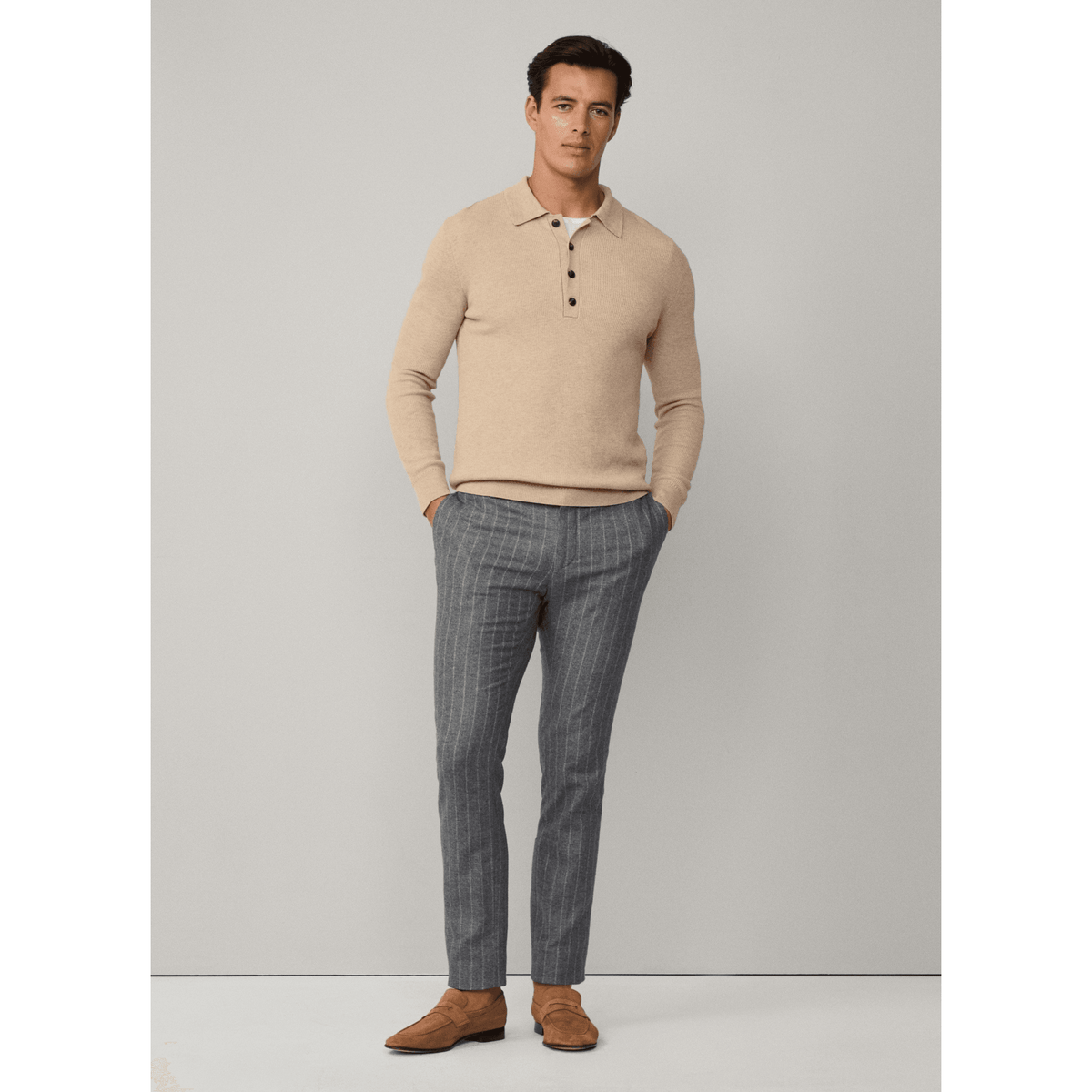 Wool Long Sleeve Knitted Polo