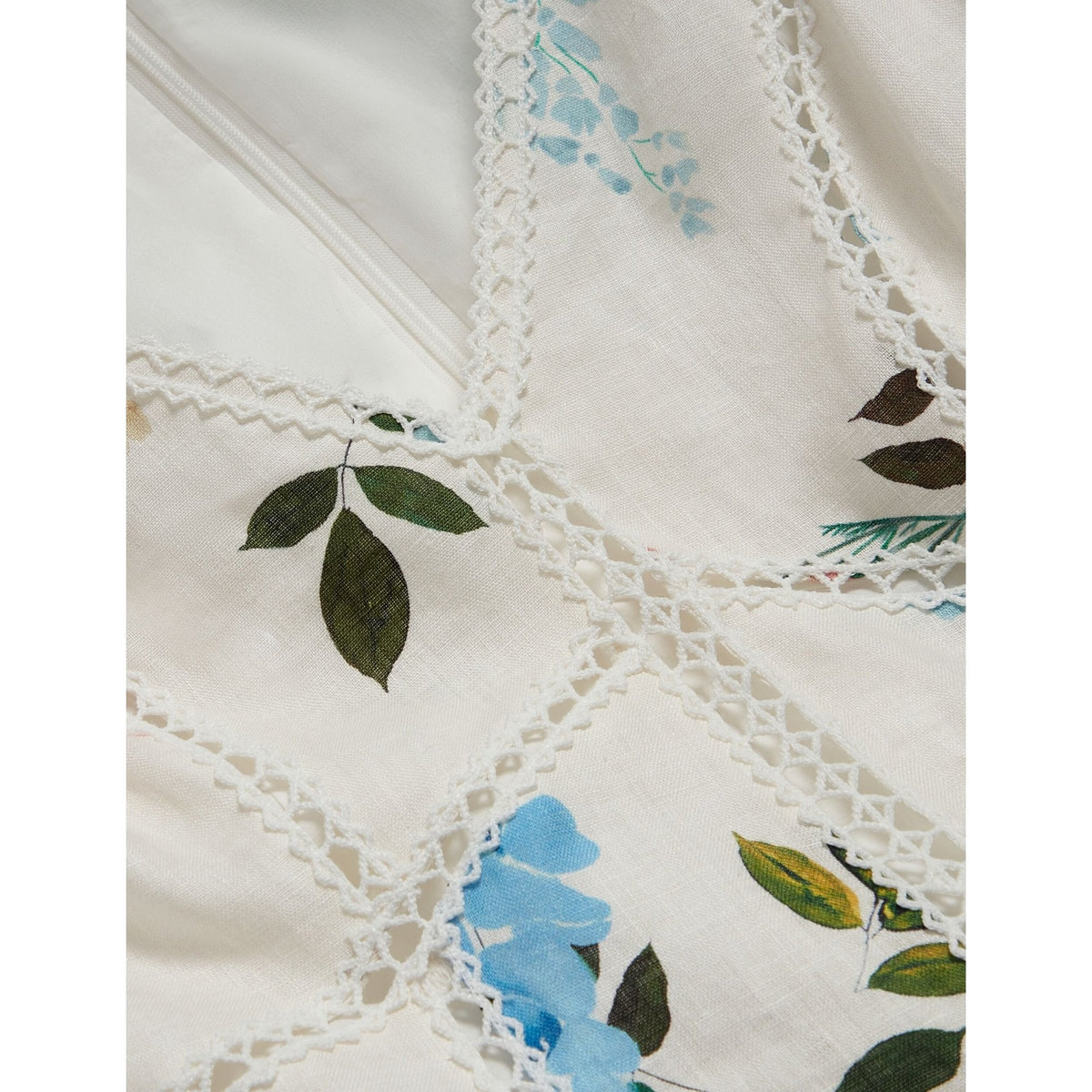 Belvida Floral Crochet Trim Linen Mini Dress