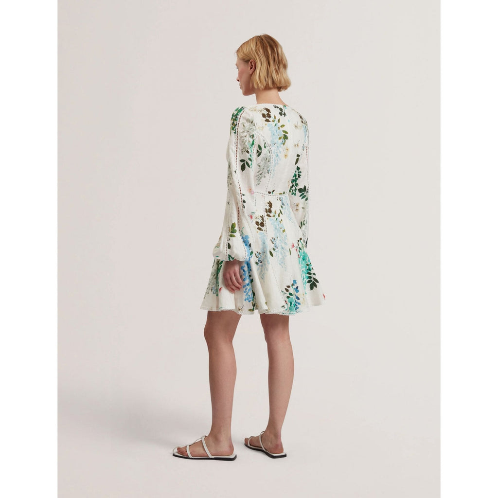 Belvida Floral Crochet Trim Linen Mini Dress