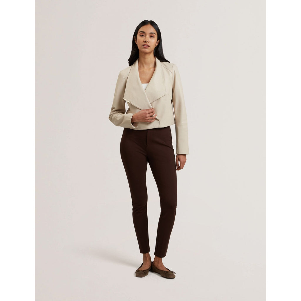 Riyoze Wrap Front Cropped Leather Jacket