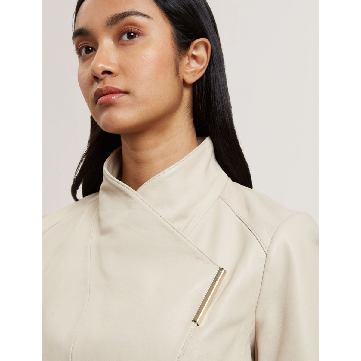 Riyoze Wrap Front Cropped Leather Jacket