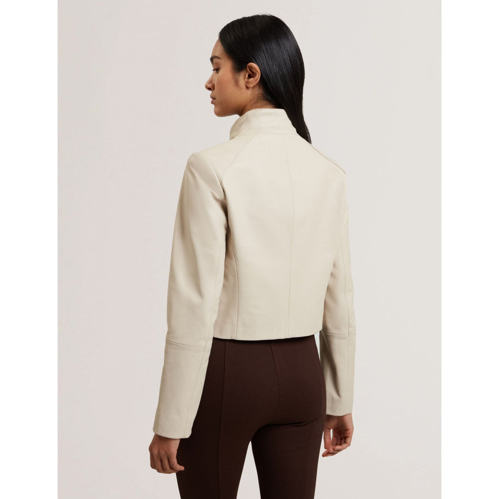 Riyoze Wrap Front Cropped Leather Jacket