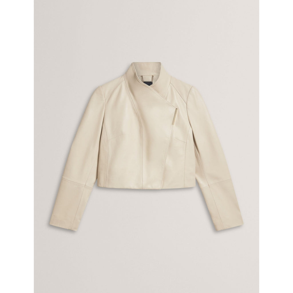 Riyoze Wrap Front Cropped Leather Jacket