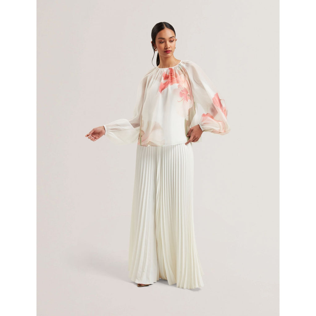 Eriana Organza Print Detail Bishop Sleeve Blouse