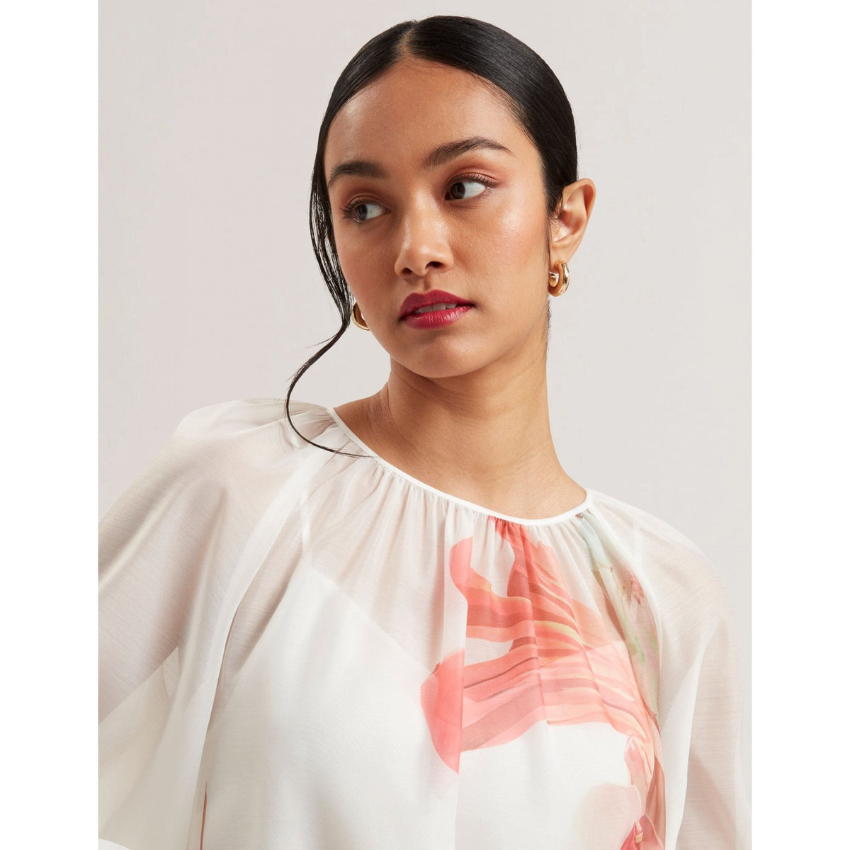Eriana Organza Print Detail Bishop Sleeve Blouse