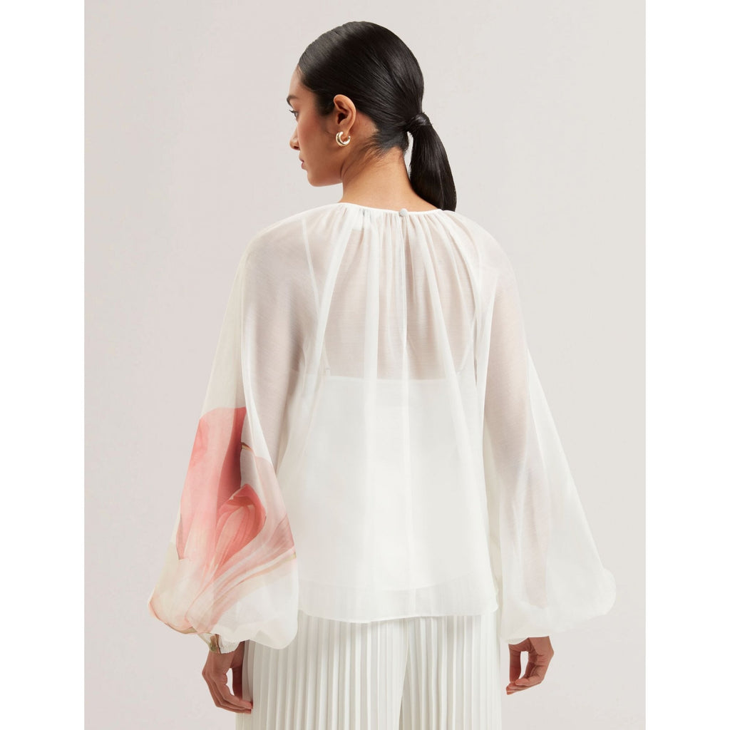 Eriana Organza Print Detail Bishop Sleeve Blouse