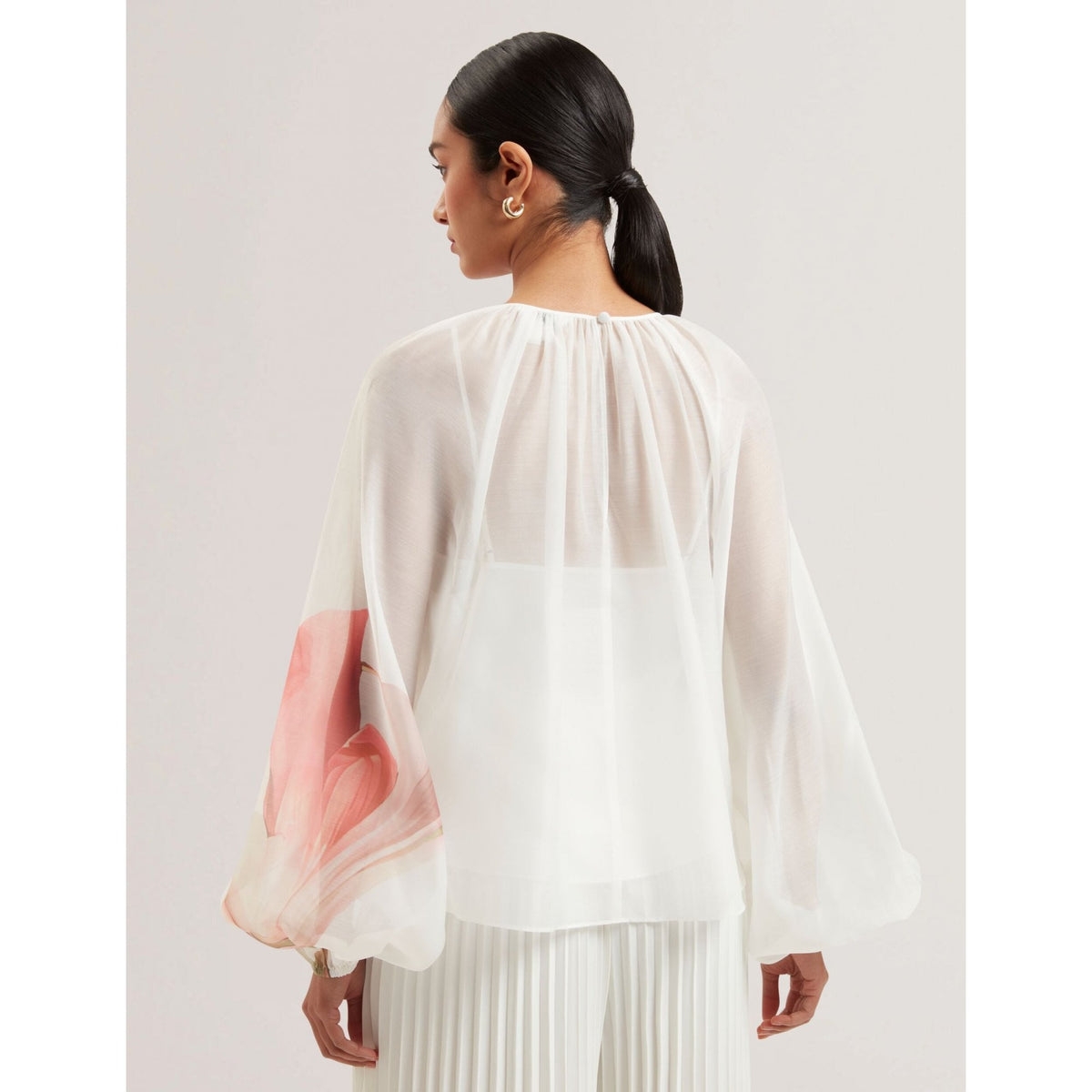 Eriana Organza Print Detail Bishop Sleeve Blouse