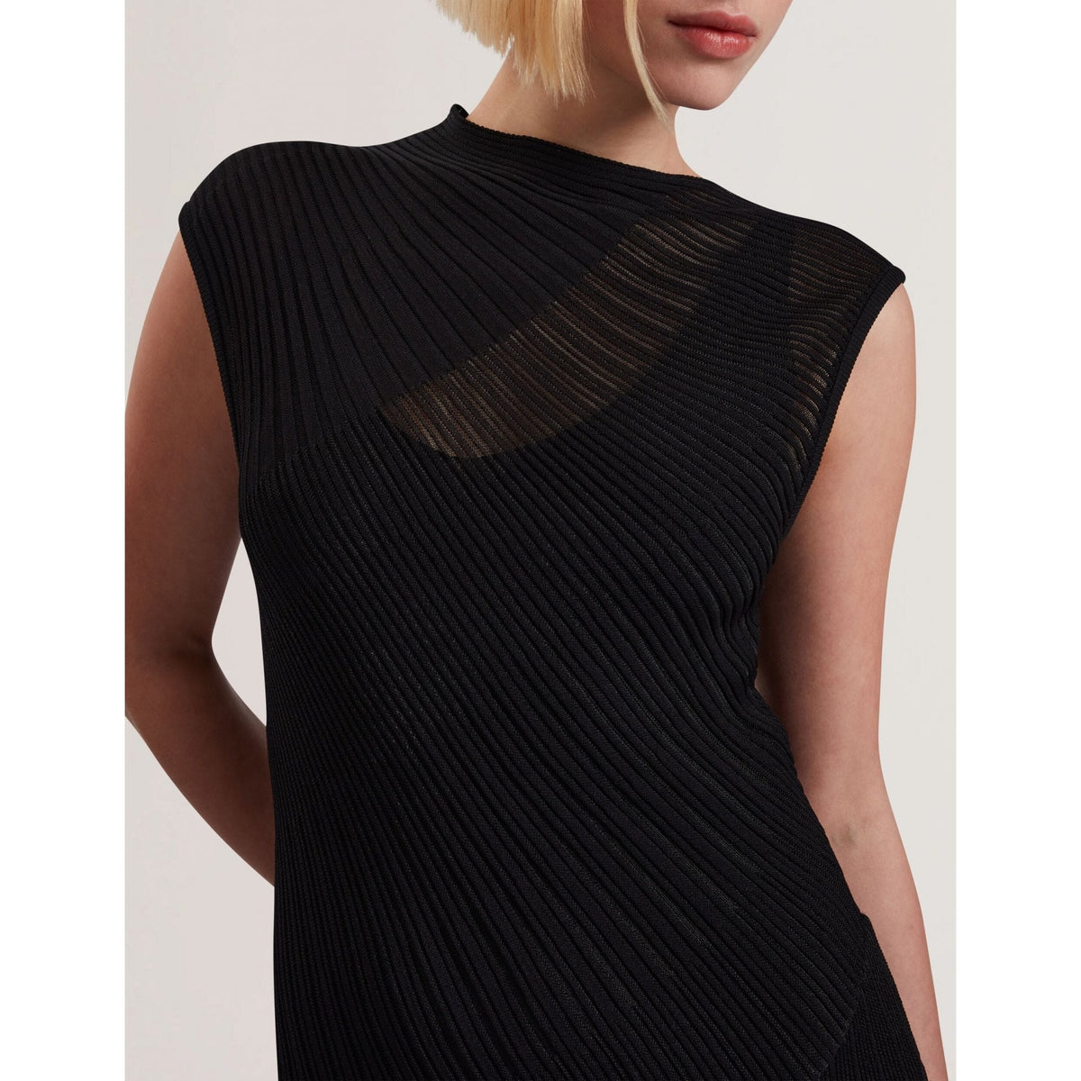 Celyina Sheer Detail Textured Knit Midaxi Dress