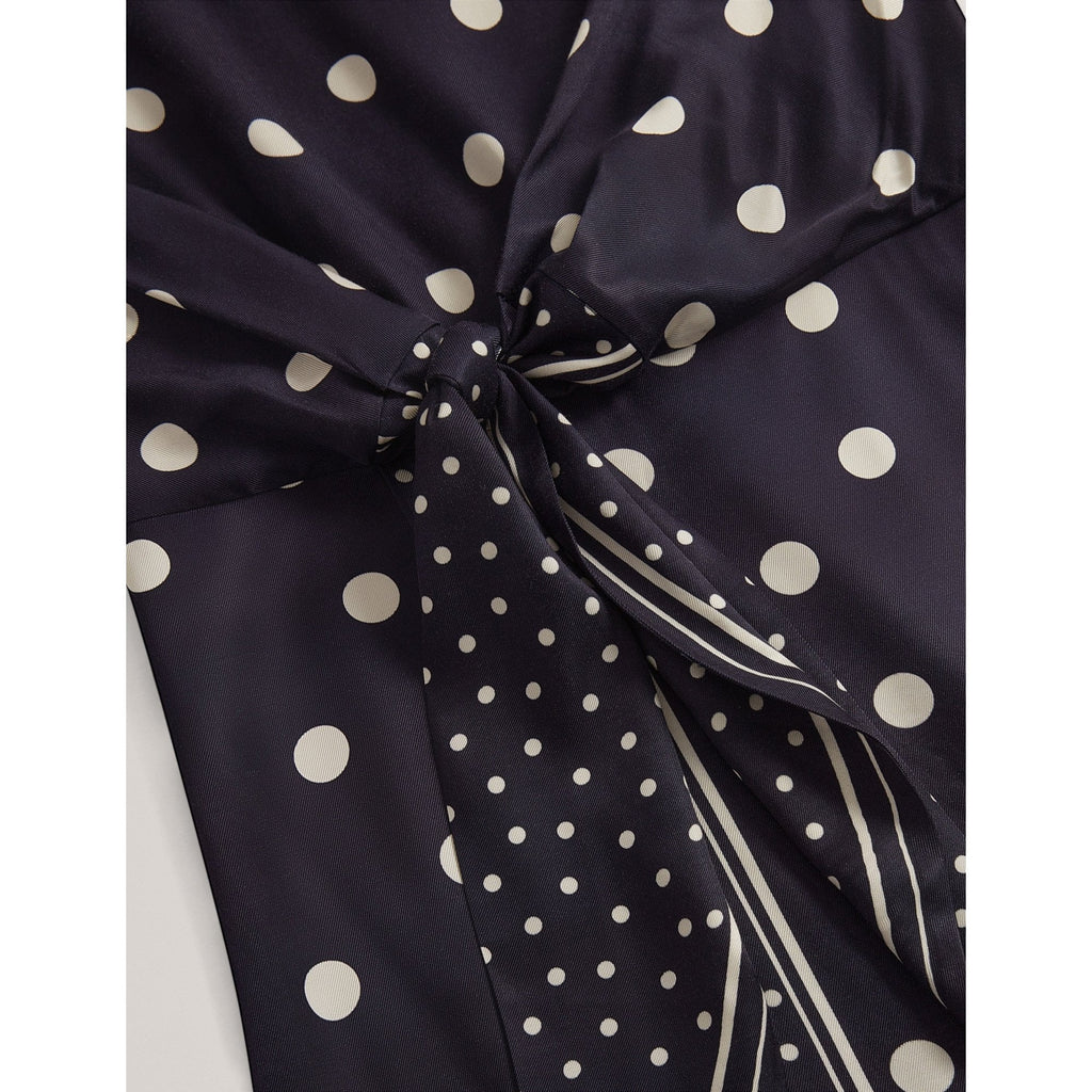 Malmoa Polka Dot Tie Detail Column Midi Dress