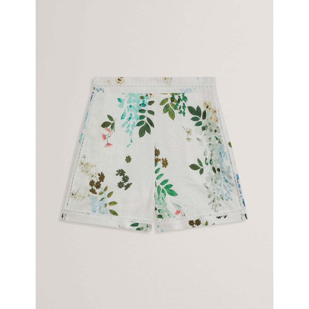 Vylla Floral High Waist Linen Shorts With Trim Detail