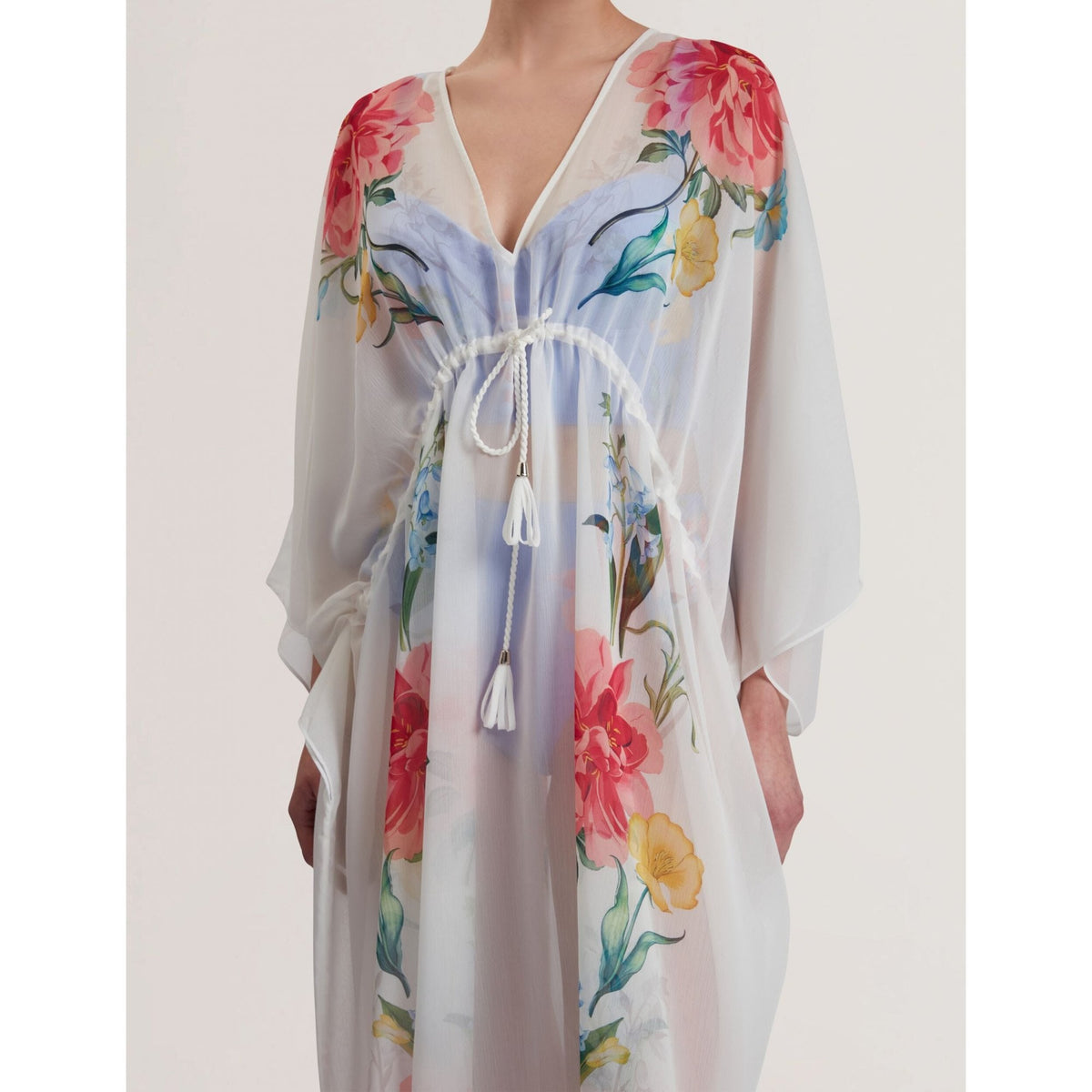 Luusaa Floral V-Neck Maxi Kaftan Beach Dress