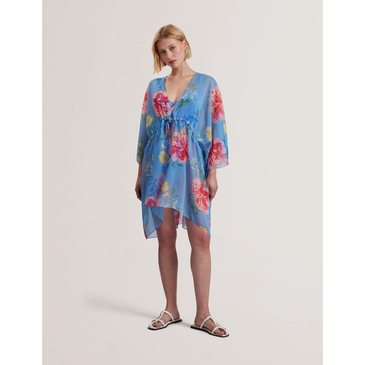 Larja Floral Print Chiffon Mini Beach Kaftan