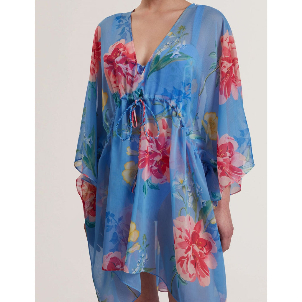 Larja Floral Print Chiffon Mini Beach Kaftan