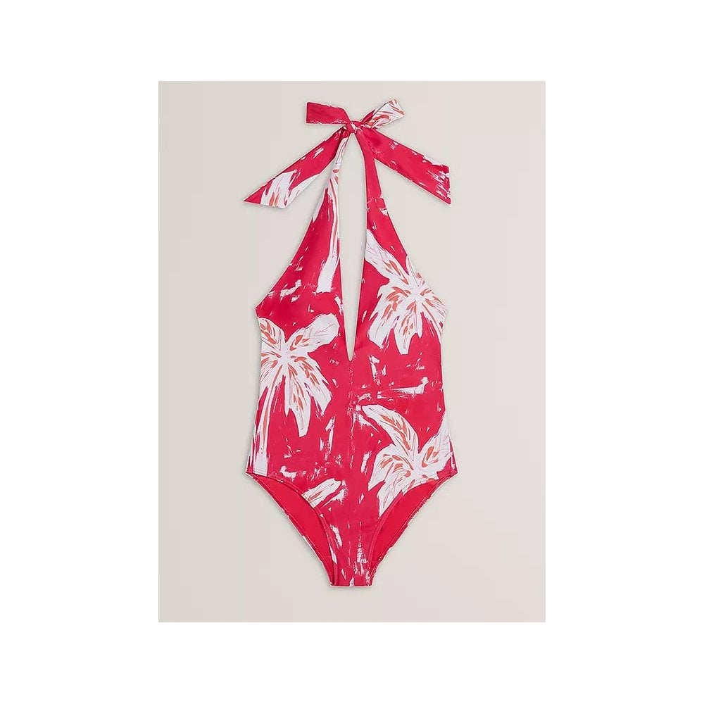 Genevee Printed Plunge Halterneck Swimsuit