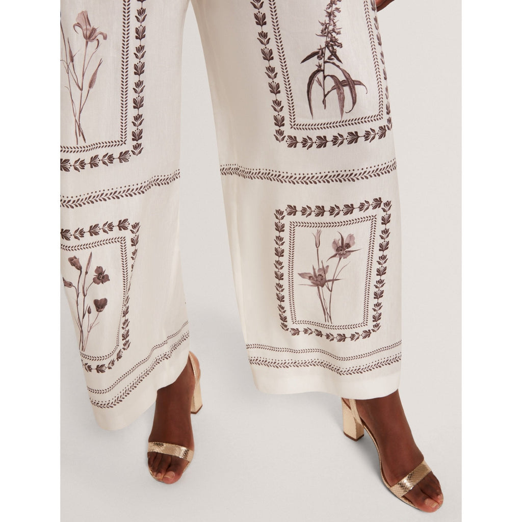 Ornitha Panel Print Silk Linen Wide Leg Trousers