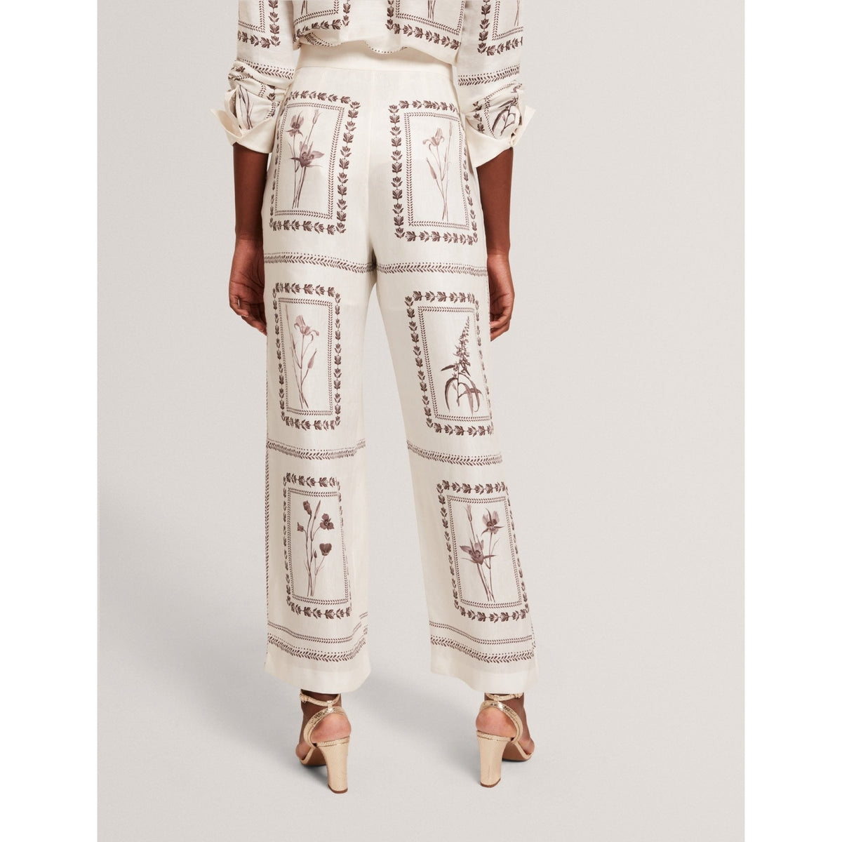 Ornitha Panel Print Silk Linen Wide Leg Trousers